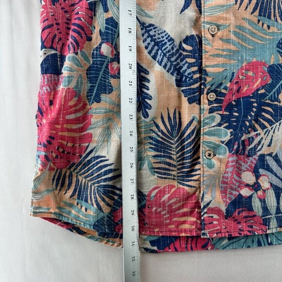 IZOD Shirt Mens Size L Saltwater Tropical Button Down Camp Cotton Blue Red - Picture 10 of 10
